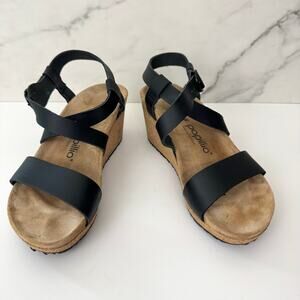 Birkenstock Papillio Womens Sibyl Strappy Sandal Size 7 Comfort Wedge Black